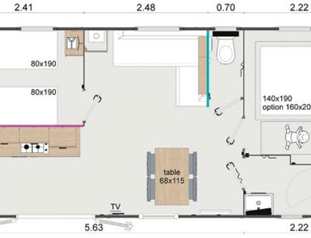 Plan - Mobil-home B - Camping Kervella Plomodiern avec terrasse - 4/6 personnes 